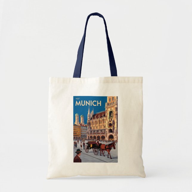 Munich Germany Marienplatz Travel Art Vintage Tote Bag (Front)