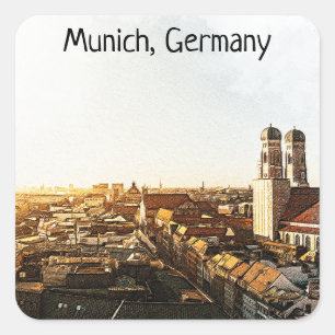 Munich Germany Panorama View Square Sticker