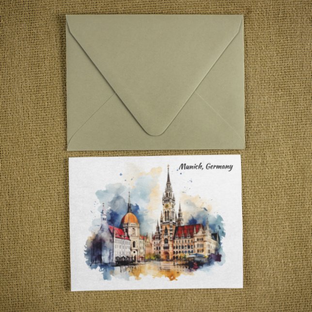 Munich Germany Panorama View Watercolor Painting Postcard (Munich Germany Panorama View Watercolor Painting Postcard)