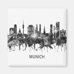 Munich Germany Skyline BW Magnet