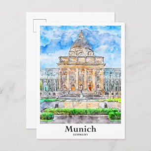 Munich Germany Travel Watercolor Hand Drawn Postcard