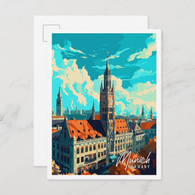Munich Germany vintage travel illustration Postcard (Front/Back)