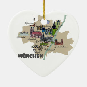 Munich Map Overview Ceramic Tree Decoration