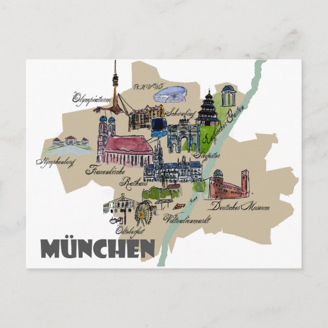 Munich Map Overview Postcard (Front)