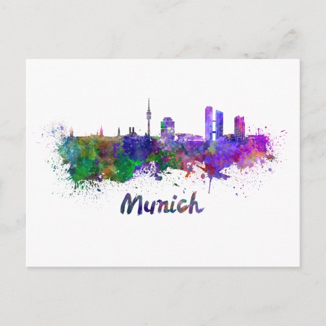 Munich skyline in watercolor postcard (Front)