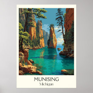 Munising Michigan Vintage Pictured Rocks Art Poster