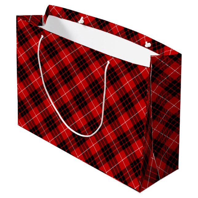 Munro tartan red black plaid large gift bag (Back Angled)