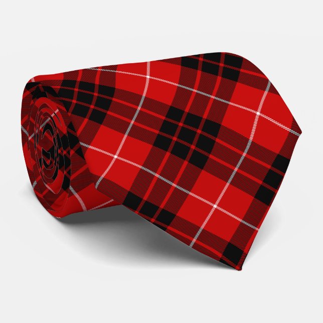 Munro tartan red black plaid tie (Rolled)