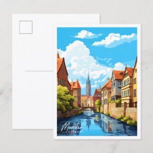 Munster Germany vintage travel illustration Postcard