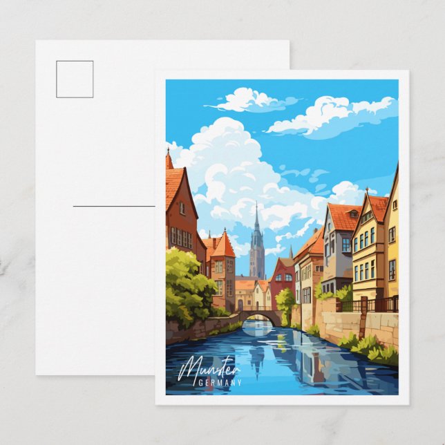 Munster Germany vintage travel illustration Postcard (Front/Back)