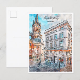Munsterplatz Germany vintage travel watercolor Postcard