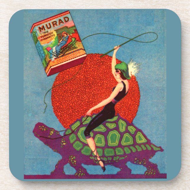 Murad cigarettes lady riding giant tortoise coaster (Front)