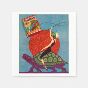 Murad cigarettes lady riding giant tortoise napkin