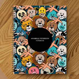 Mural Doodle Art Animal Heads Cartoon Monogram Notebook
