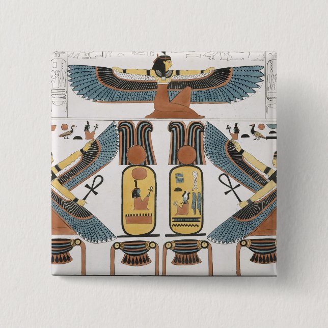 Mural from the Tombs of the Kings at Thebes, disco 15 Cm Square Badge (Front)