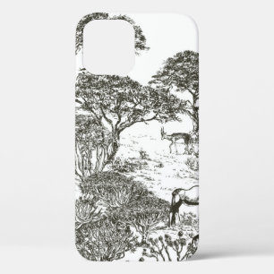 Mural hand drawn Safari Panoramic View, African La iPhone 12 Case