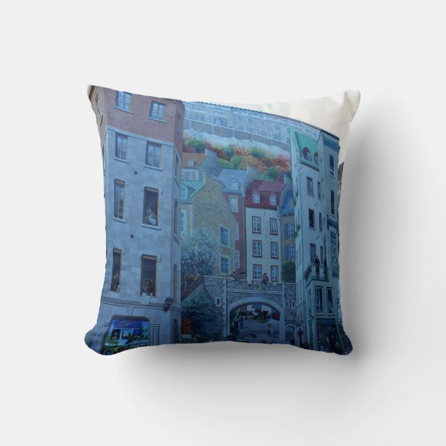 Mural in Old Quebec City, Quebec, Canada Cushion (Front)