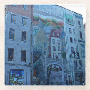 Mural in Old Quebec City, Quebec, Canada Glass Coaster
