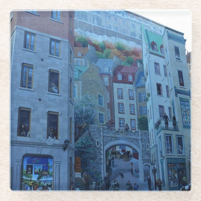 Mural in Old Quebec City, Quebec, Canada Glass Coaster (Front)