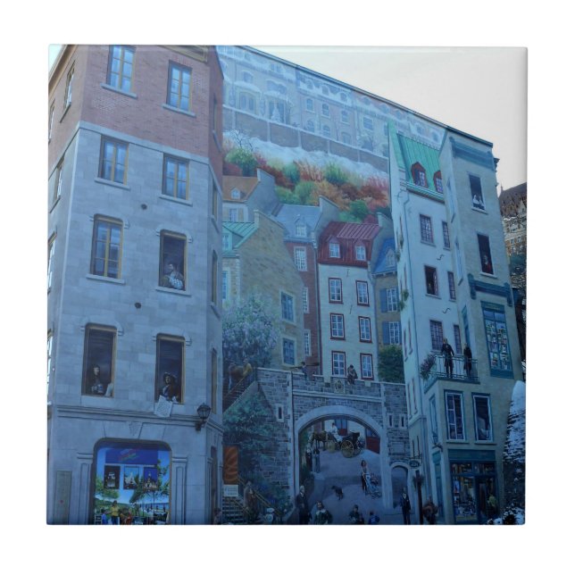 Mural in Old Quebec City, Quebec, Canada Tile (Front)