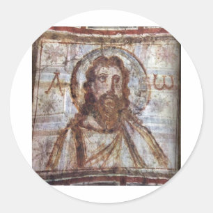 Mural painting from the catacomb of Commodilla. Classic Round Sticker