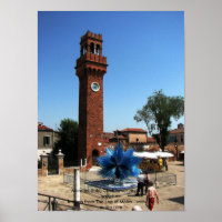 Murano, Italy Clock tower and Glass sculpture
