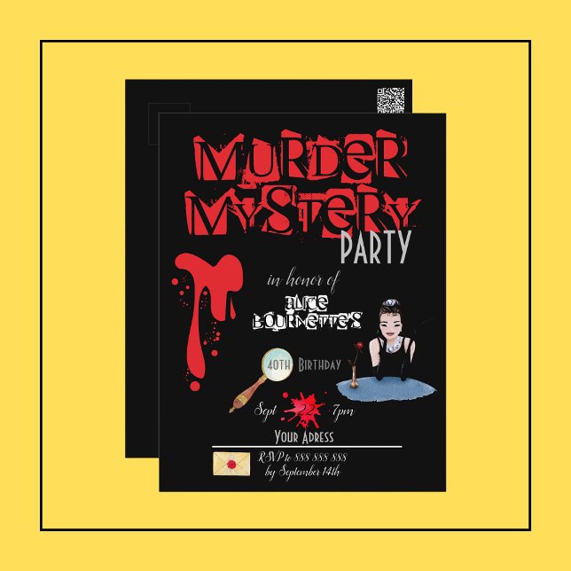 Murder Mystery Birthday Black  Invitation Postcard (Creator Uploaded)