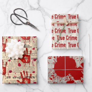 Murder mystery crime fan cold case bloody wrapping paper sheet