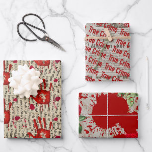 Murder mystery crime fan cold case bloody wrapping paper sheet