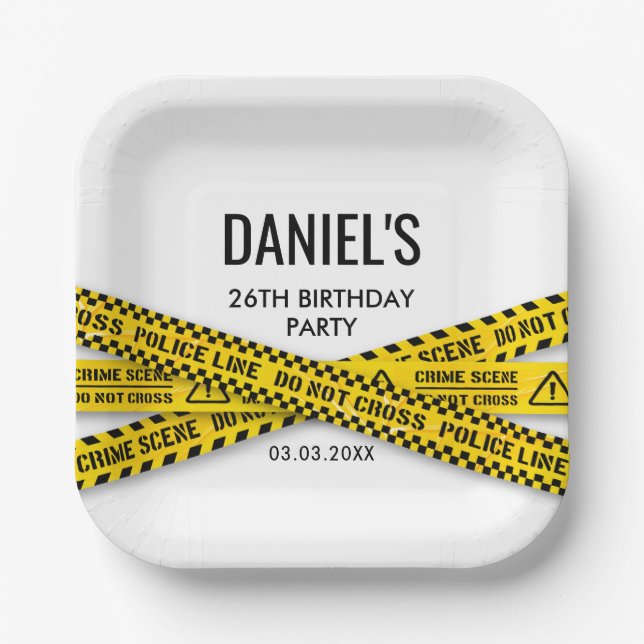 Murder Mystery Dinner Party Yellow Police Line Paper Plate (Front)