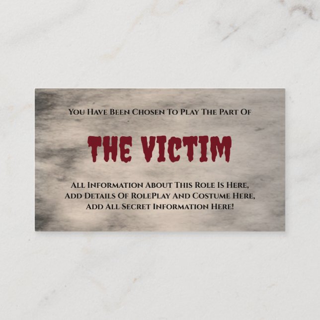 Murder Mystery Party Victim Enclosure Card (Back)