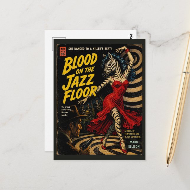 Murder Mystery Zebra Horror Book Cover Postcard (Front/Back In Situ)