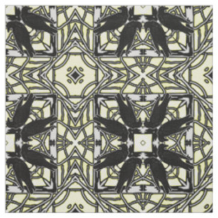 Murder Of Crows Black White Yellow Kaleidoscope Fabric