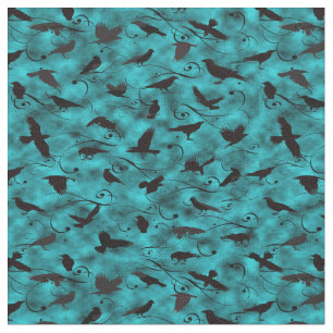 Murder of Crows on blue Fabric