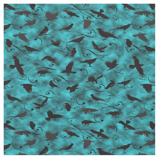 Murder of Crows on blue Fabric (Close Up)