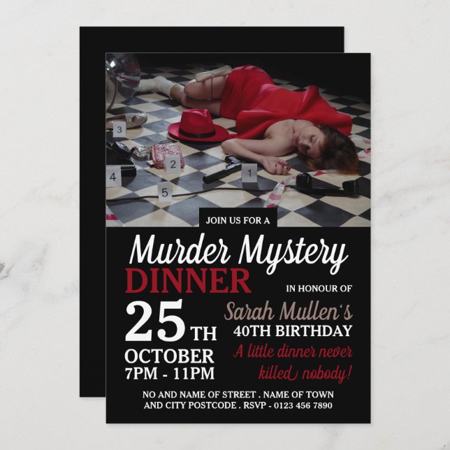 Murder Scene, Murder Mystery Birthday Dinner Invitation (Front/Back)