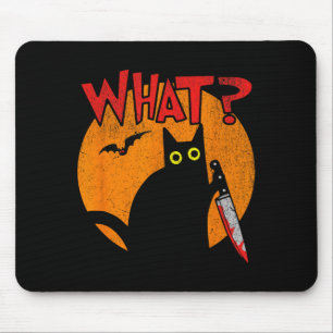 Murderous Black Cat With Knife Funny Halloween Mouse Pad