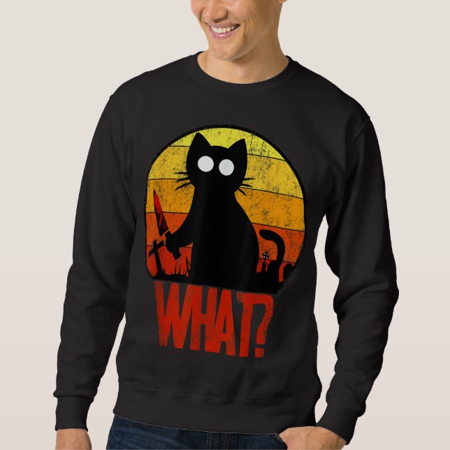 Murderous Black Psycho Cute Cat What Knife Christm Sweatshirt (Front)