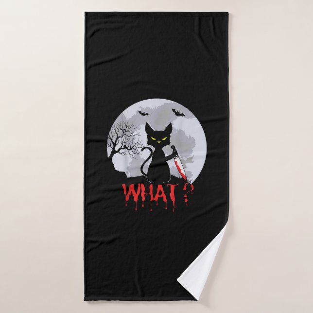 Murderous Cat With Knife, Cat What Halloween Tee,  Bath Towel (Bath Towel)