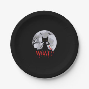 Murderous Cat With Knife, Cat What Halloween Tee,  Paper Plate