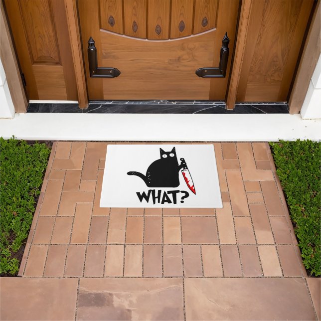 Murderous Cat With Knife Doormat (Outdoor)