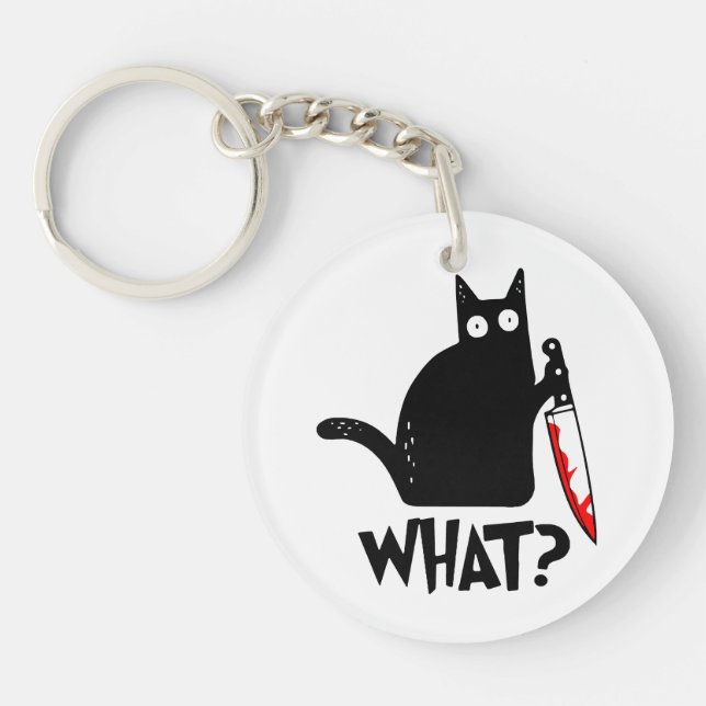Murderous Cat With Knife Key Ring (Front)