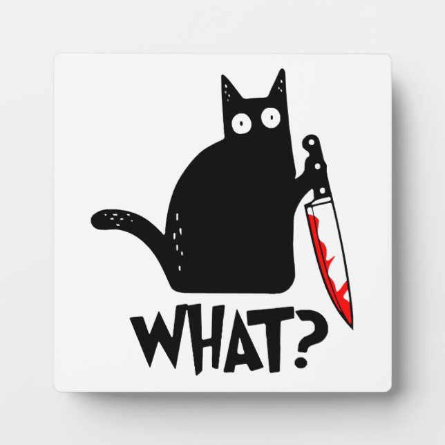 Murderous Cat With Knife Plaque (Front)