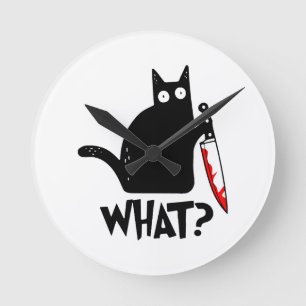 Murderous Cat With Knife Round Clock