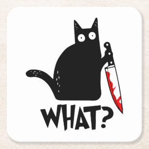 Murderous Cat With Knife Square Paper Coaster