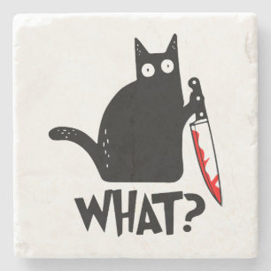 Murderous Cat With Knife Stone Coaster