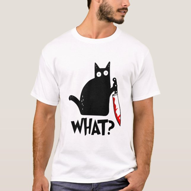 Murderous Cat With Knife T-Shirt (Front)