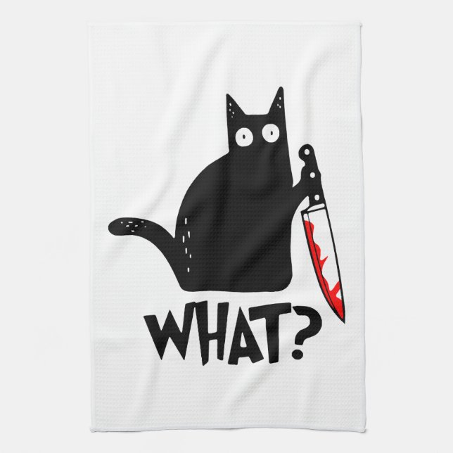 Murderous Cat With Knife Tea Towel (Vertical)