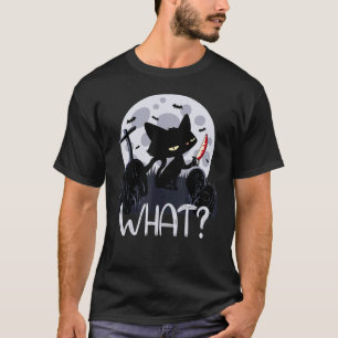 Murderous Cat with Knife What Halloween Cat   Haun T-Shirt