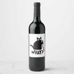 Murderous Cat With Knife Wine Label
